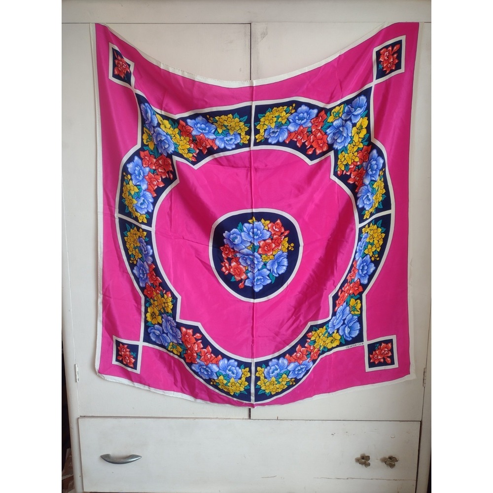Vtg Charter Club 100% Silk 33" Square Scarf Pink Floral 80s 90s Bright Academia